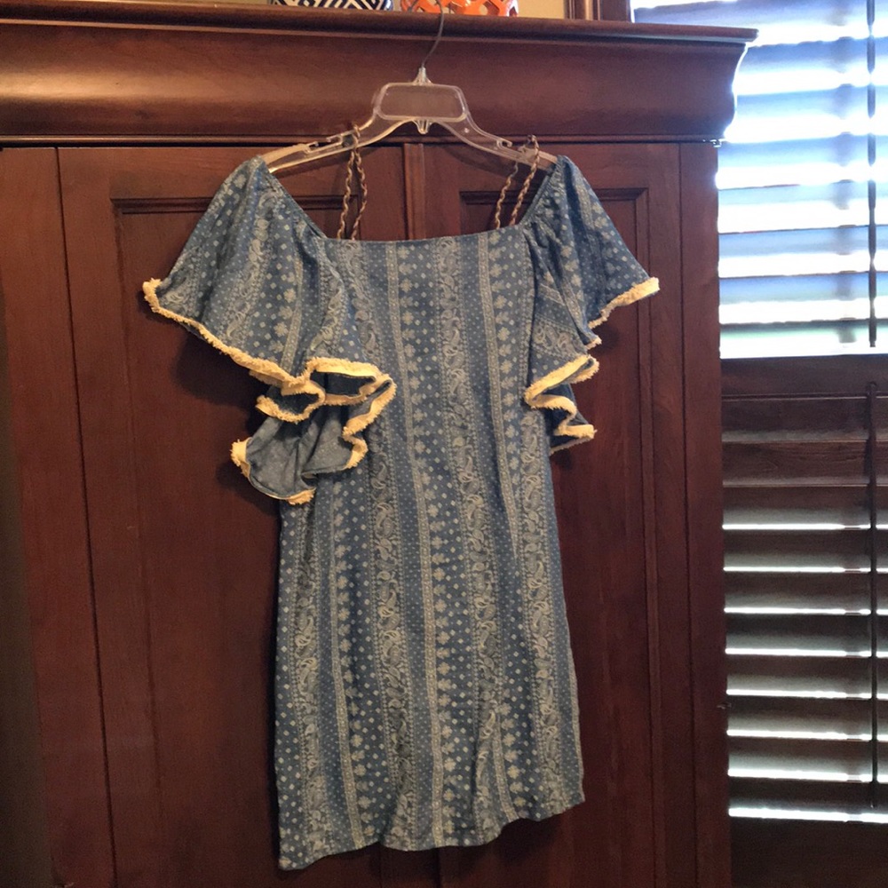 Denim on/off shoulder dress